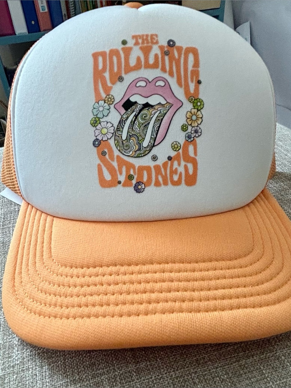 American Eagle Outfitters Orange and White Trucker Hat with Graphic Tongue